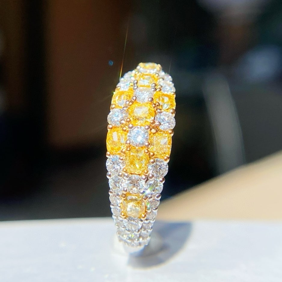 14k Gold 1.28 Ctw Natural Yellow Diamond & Diamond Ring - 4
