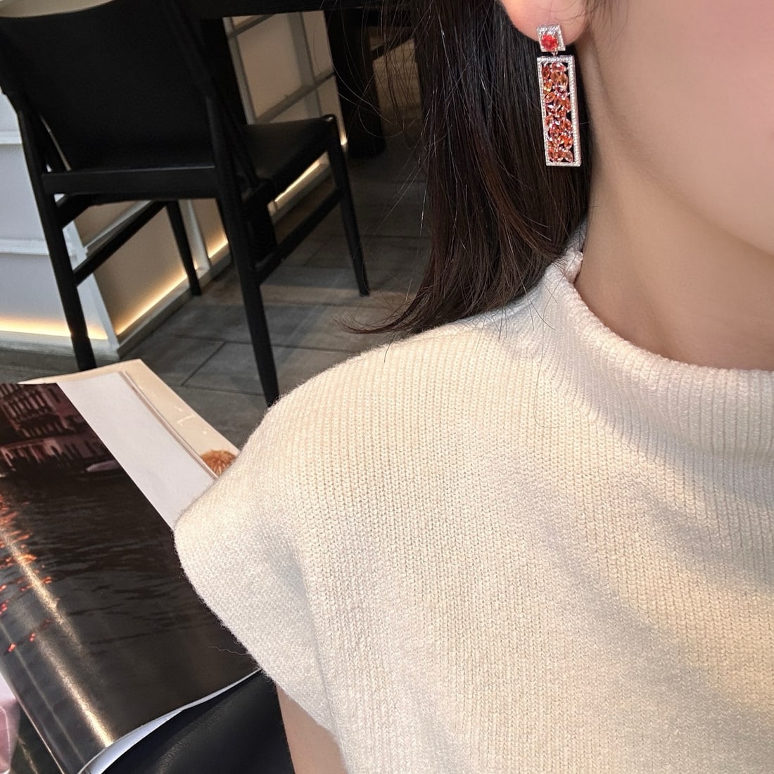 14k Gold 4.74 Ctw Natural Padparadscha Sapphire & Padparadscha Sapphire Earrings - 3