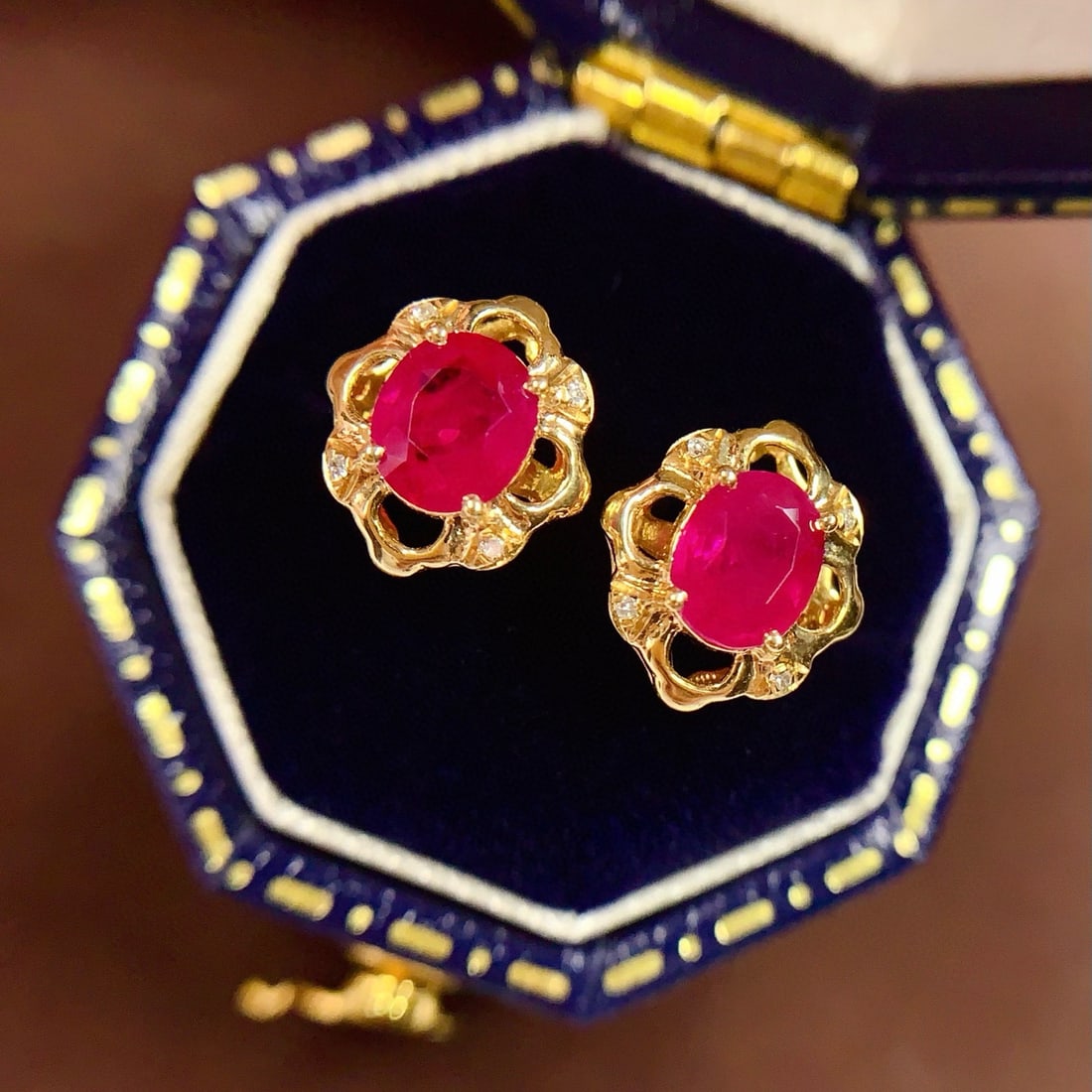 14k Gold 1.0 Ct Natural Ruby & Diamond Earrings - 2