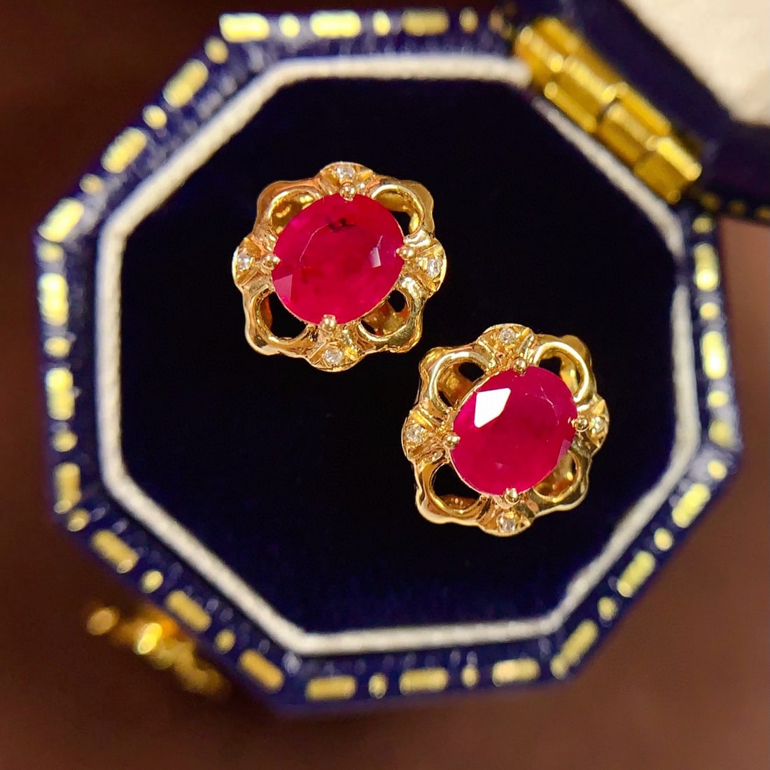14k Gold 1.0 Ct Natural Ruby & Diamond Earrings - 3
