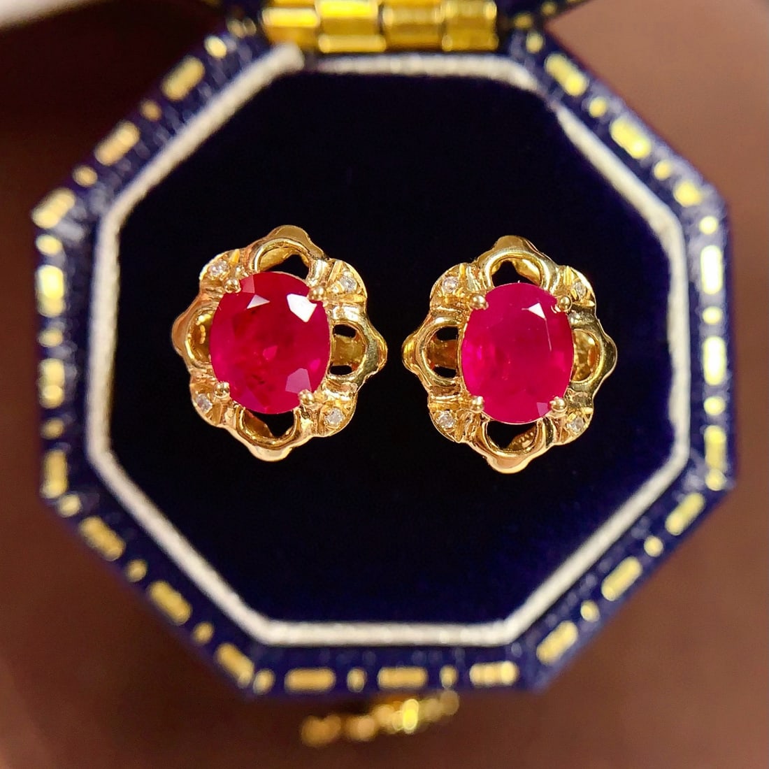 14k Gold 1.0 Ct Natural Ruby & Diamond Earrings - 4
