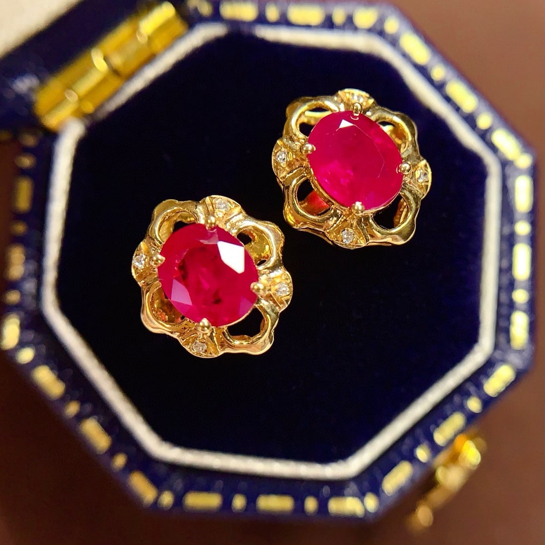 14k Gold 1.0 Ct Natural Ruby & Diamond Earrings - 5