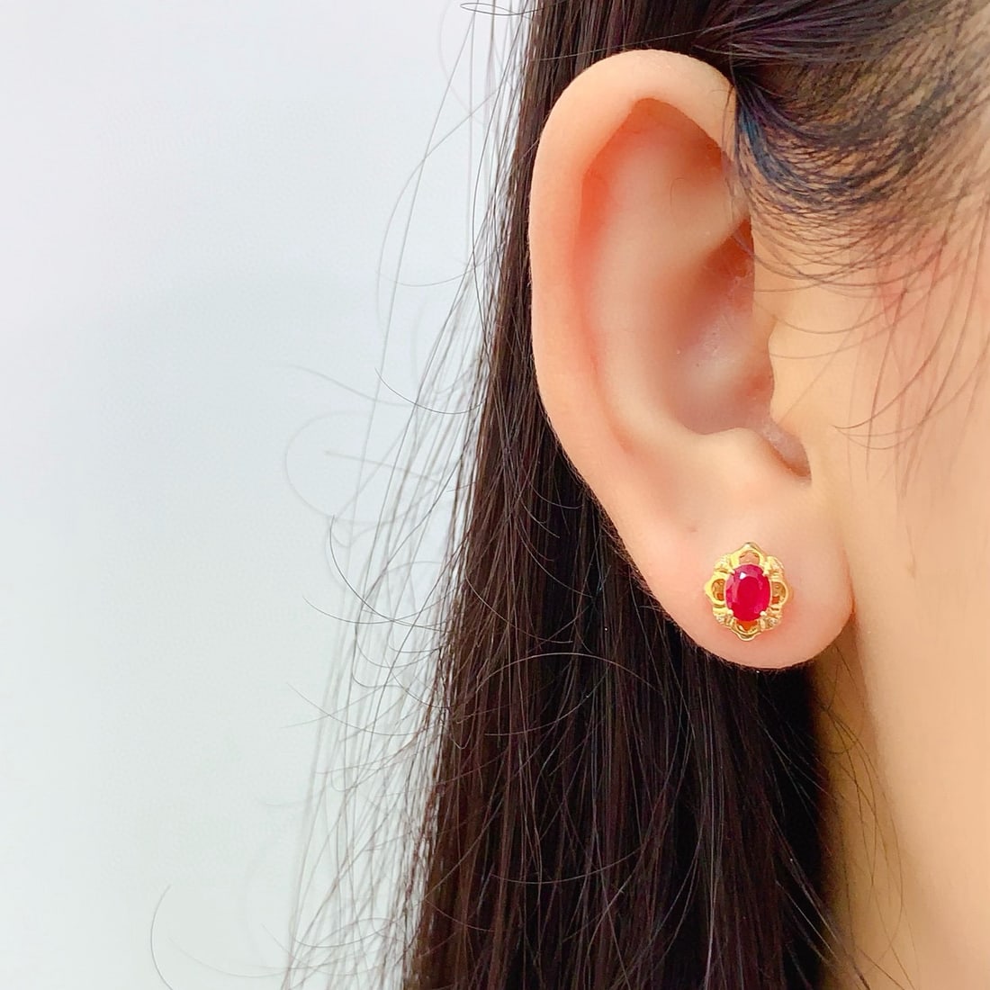 14k Gold 1.0 Ct Natural Ruby & Diamond Earrings - 6