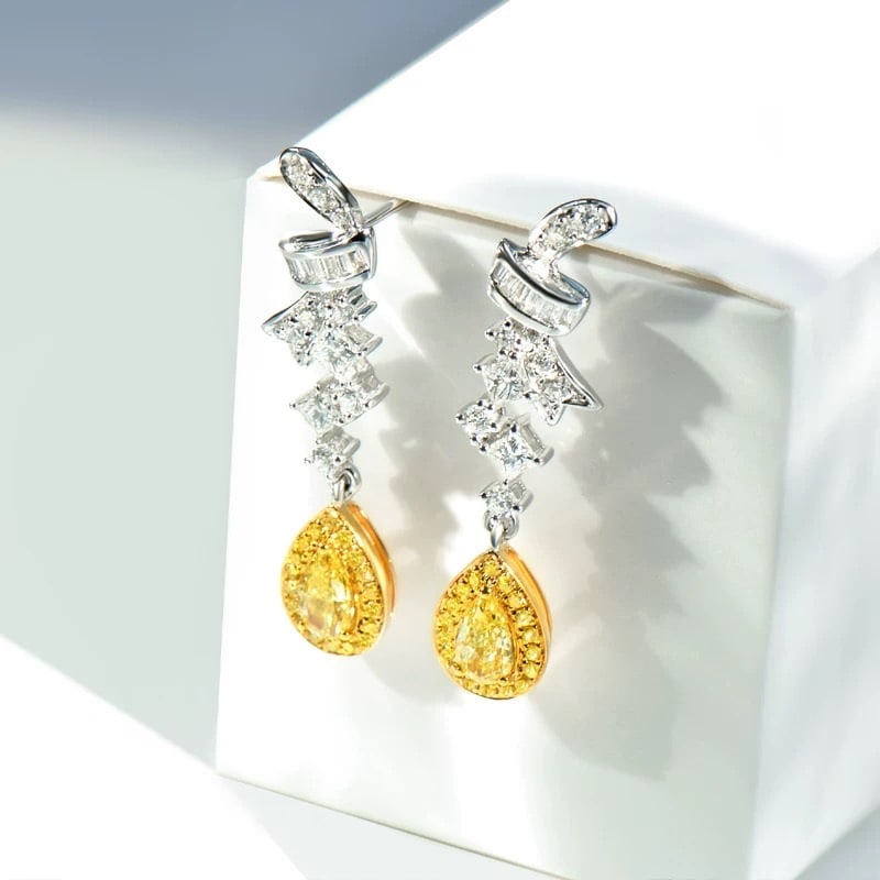 14k Gold 1.17 Ctw Natural Yellow Diamond & Diamond Earrings - 3