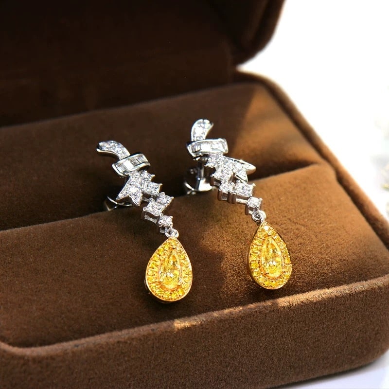 14k Gold 1.17 Ctw Natural Yellow Diamond & Diamond Earrings - 4