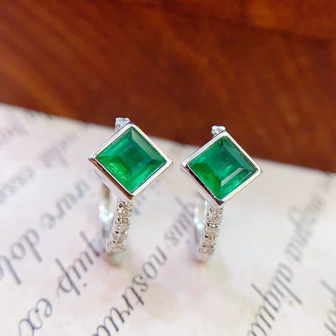 14k Gold 1.0 Ct Natural Emerald & Diamond Earrings - 2