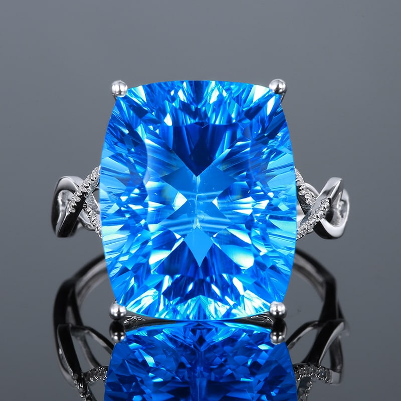 14k Gold 15.54 Ct Natural Topaz & Diamond Ring: Ref:230985084 // gold content:14k gold // ring size:7. 25us // // main gemstone:topaz // shape:cushion // carat weight:15. 54ct // color:blue // treatment:natural // // adjacent gemstone 2 : diamond