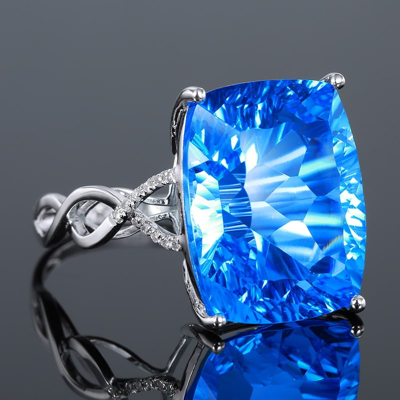 14k Gold 15.54 Ct Natural Topaz & Diamond Ring - 3