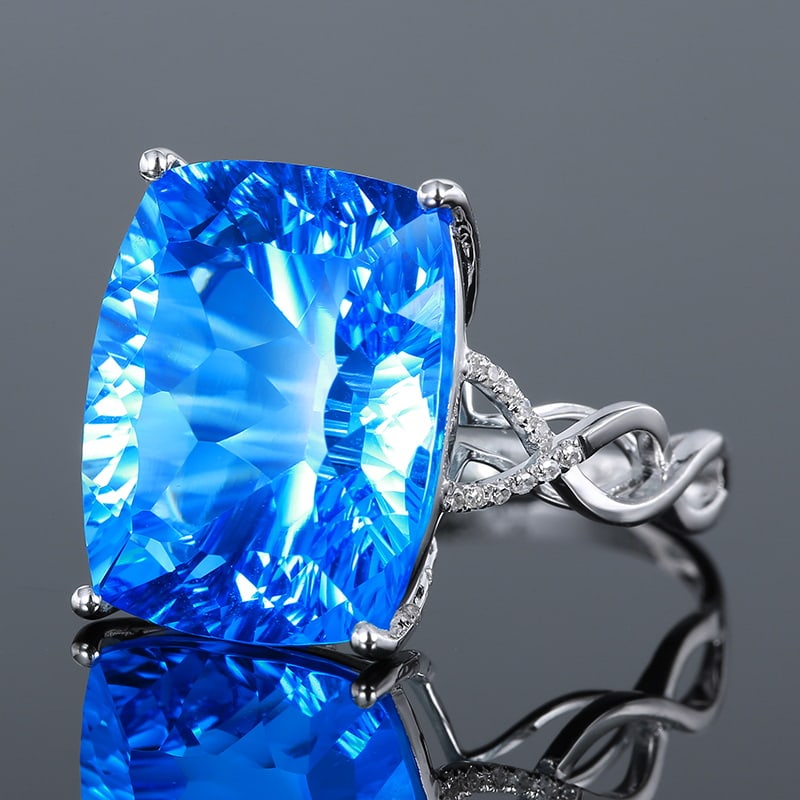 14k Gold 15.54 Ct Natural Topaz & Diamond Ring - 4