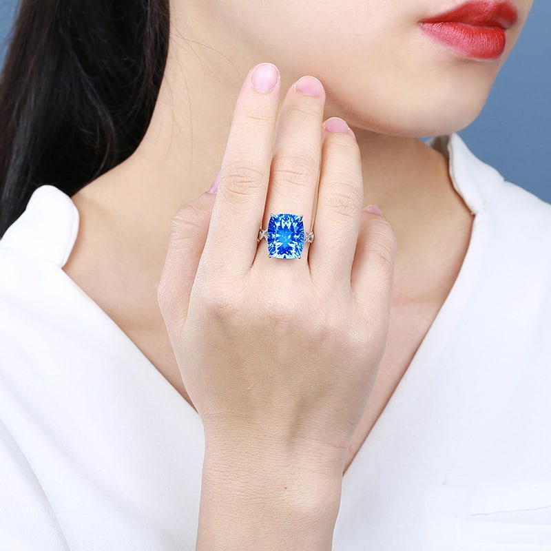14k Gold 15.54 Ct Natural Topaz & Diamond Ring - 5