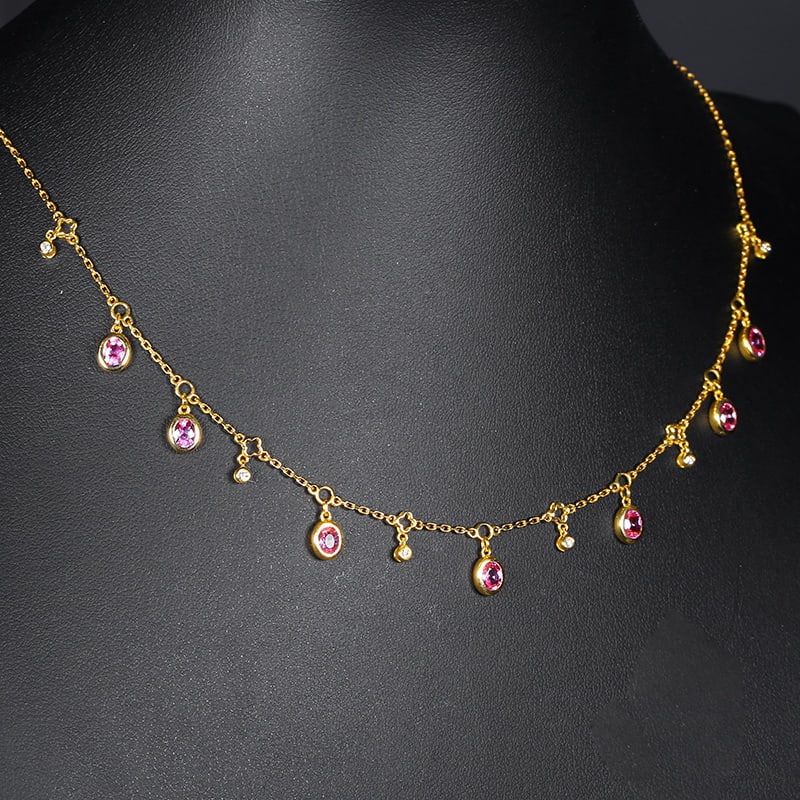 14k Gold 1.94 Ctw Natural Padparadscha Sapphire & Diamond Necklace - 4