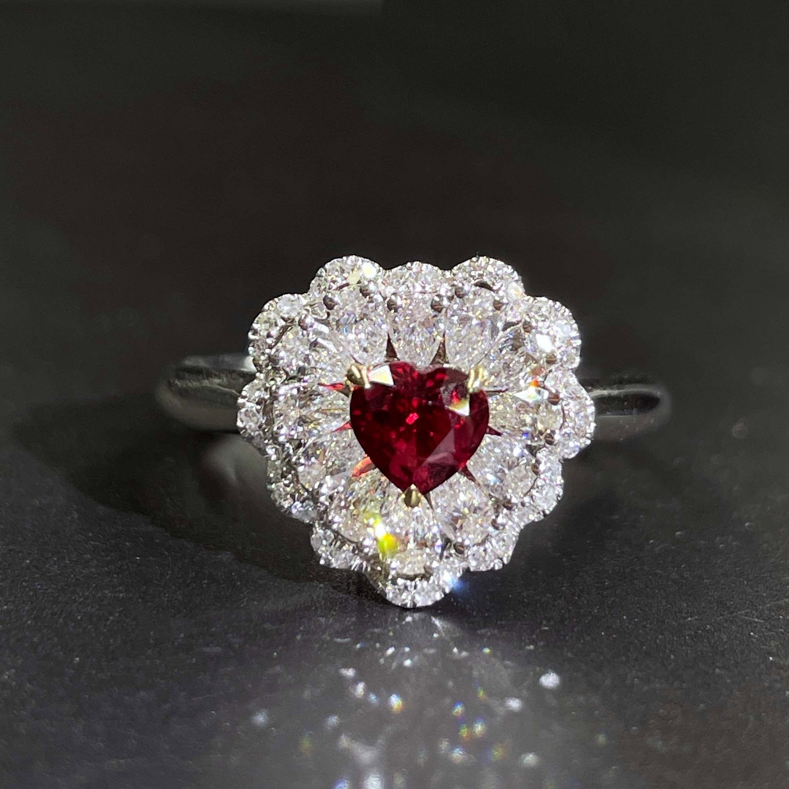 14k Gold 1.11 Ctw Natural Ruby & Diamond Ring: Ref:230985089 // gold content:14k gold // ring size:7. 25us // // main gemstone:ruby // shape:heart // carat weight:0. 49ct // color:red // treatment:natural // // adjacent gemstone 2 : diamond //
