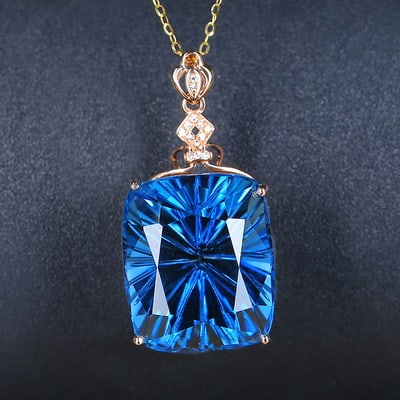 14k Gold 25.6 Ct Natural Topaz & Diamond Pendant( Without Chain ) - 2