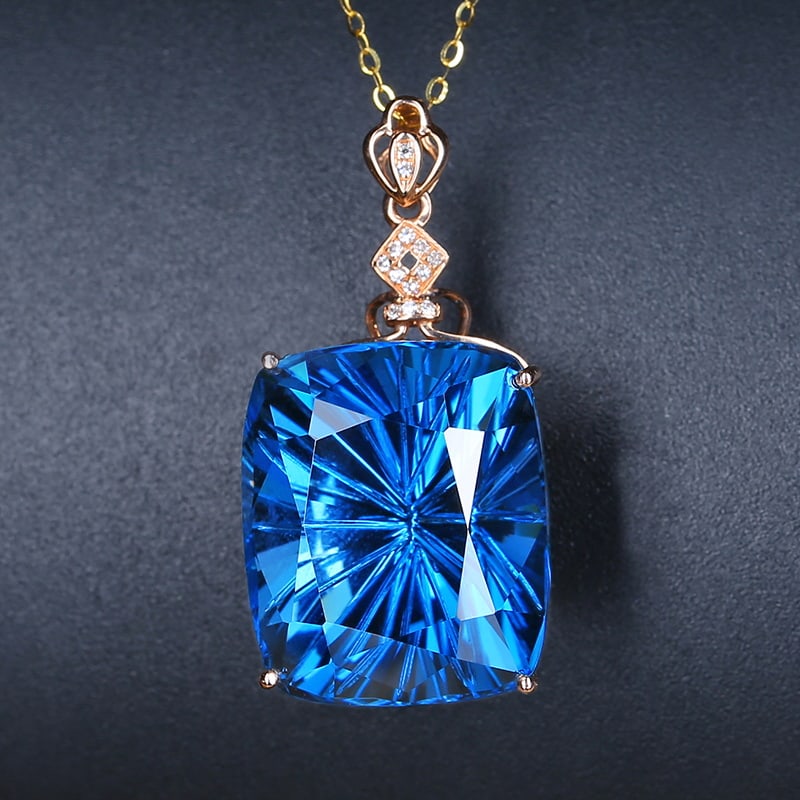 14k Gold 25.6 Ct Natural Topaz & Diamond Pendant( Without Chain ) - 3