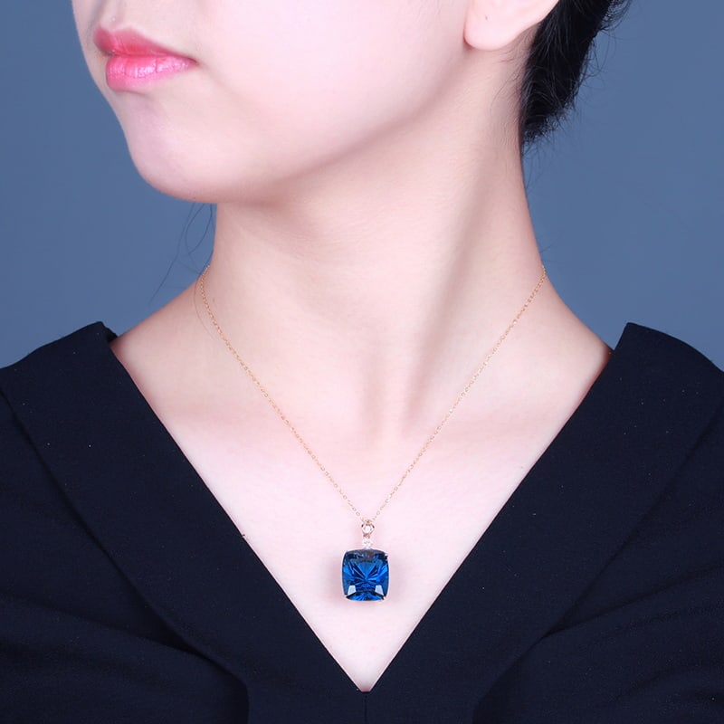 14k Gold 25.6 Ct Natural Topaz & Diamond Pendant( Without Chain ) - 4