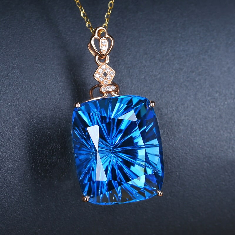 14k Gold 25.6 Ct Natural Topaz & Diamond Pendant( Without Chain ) - 5