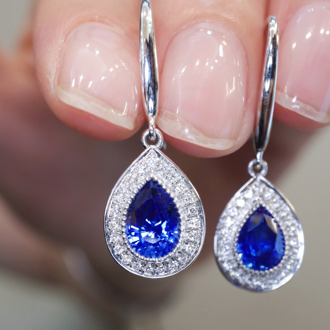 14k Gold 2.25 Ctw Natural Sapphire & Diamond Earrings - 5