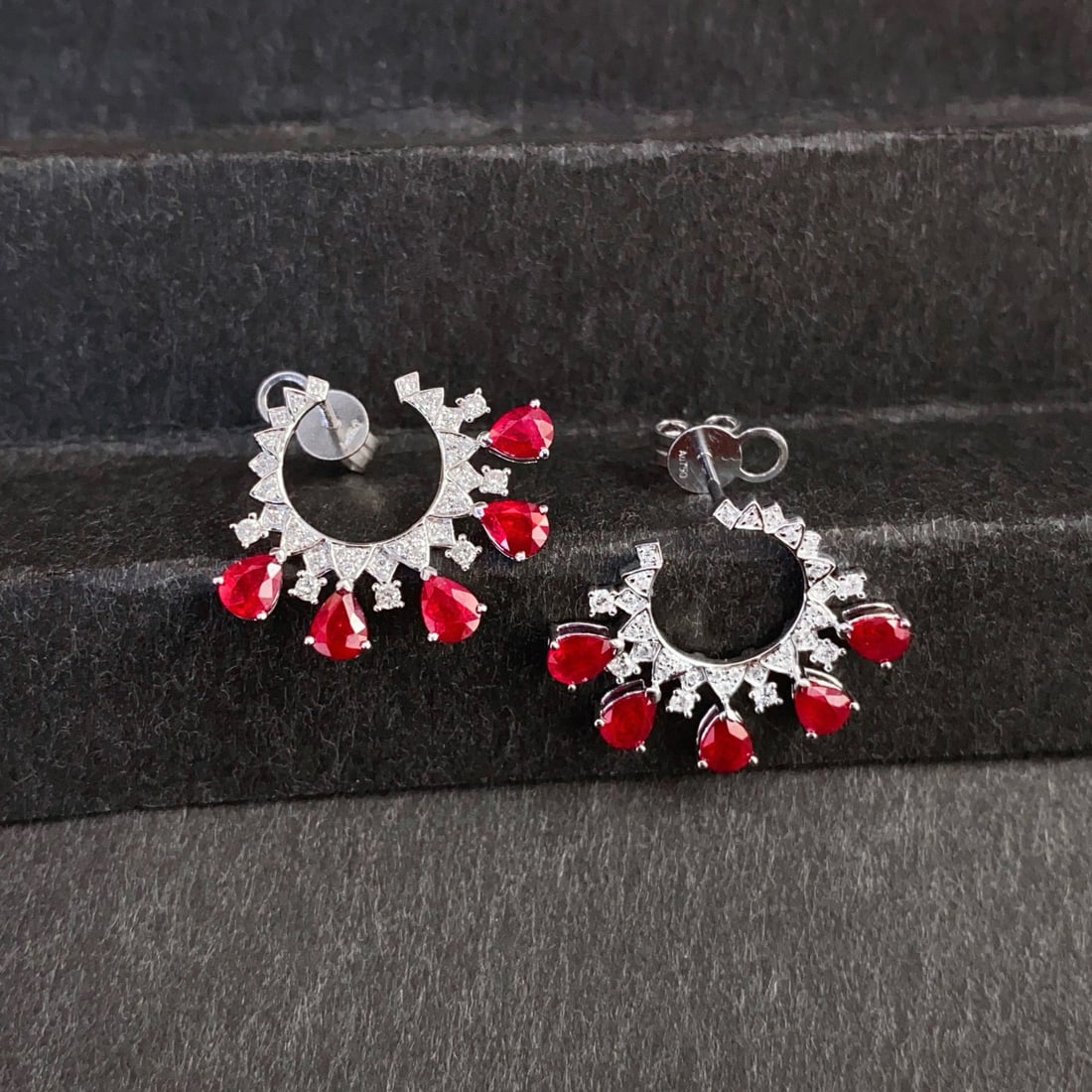 14k Gold 2.3 Ctw Natural Ruby & Diamond Earrings - 4