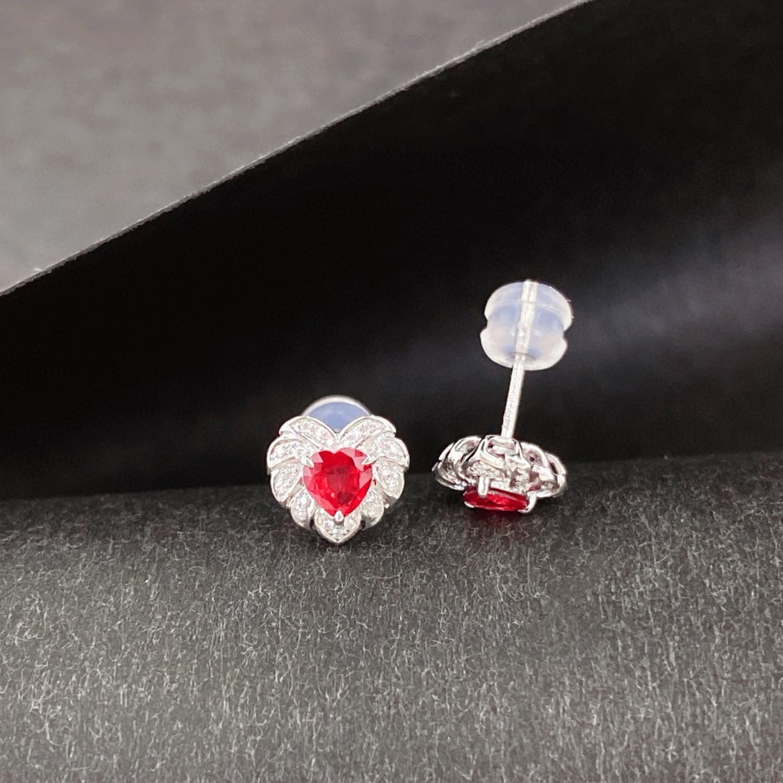 14k Gold 0.59 Ctw Natural Ruby & Diamond Earrings - 4