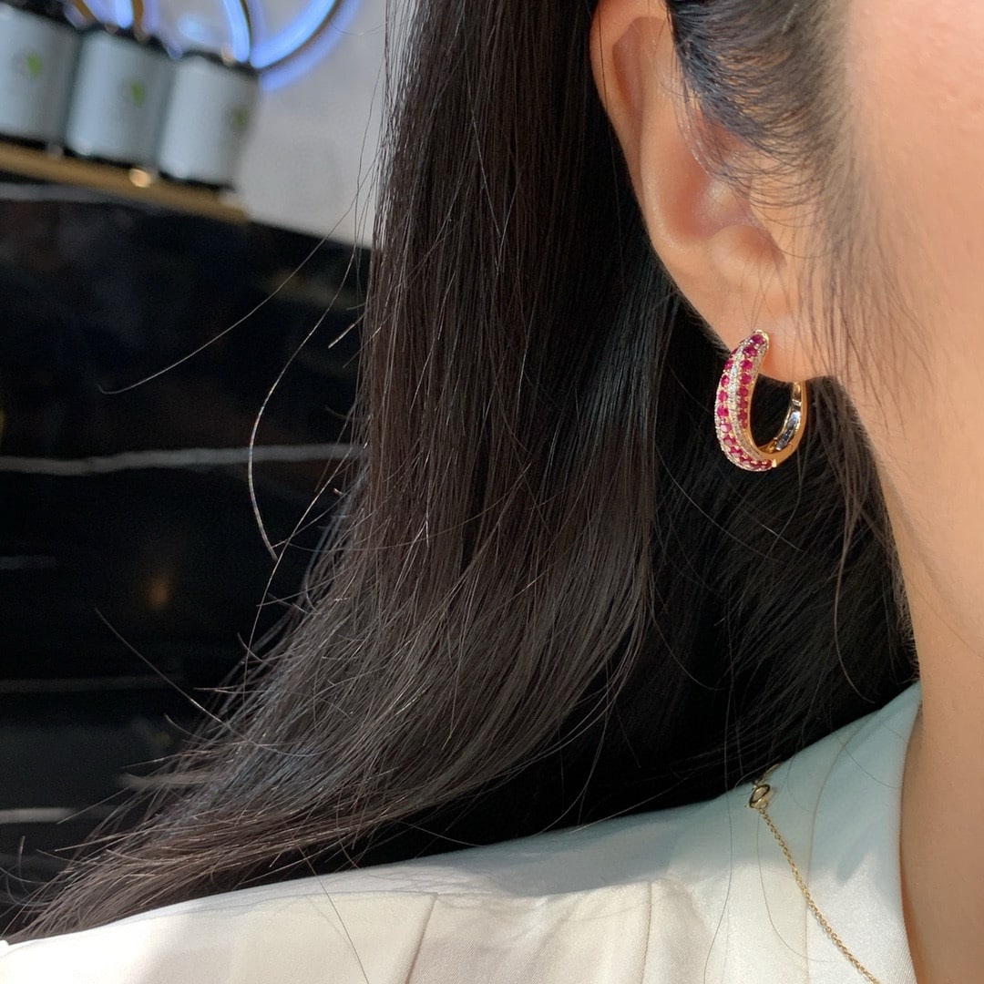 14k Gold 1.8 Ctw Natural Ruby & Diamond Earrings - 2