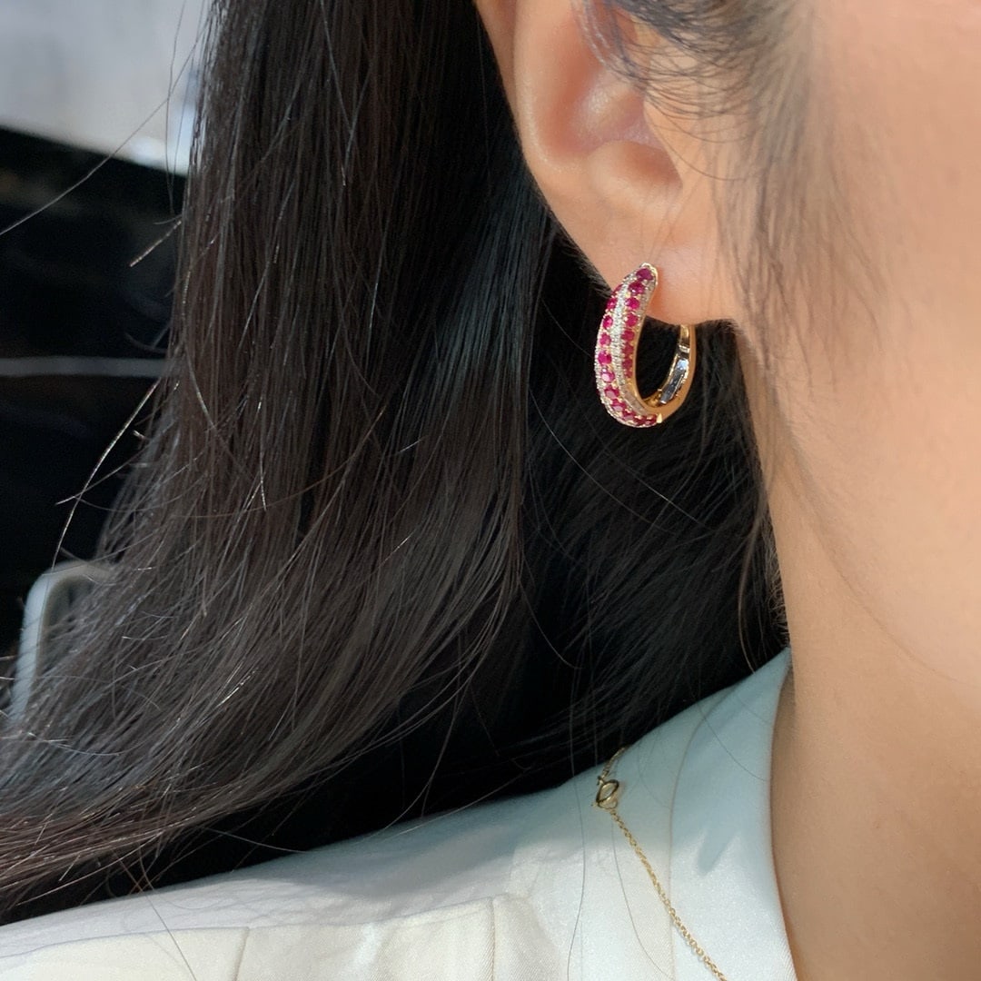 14k Gold 1.8 Ctw Natural Ruby & Diamond Earrings - 4