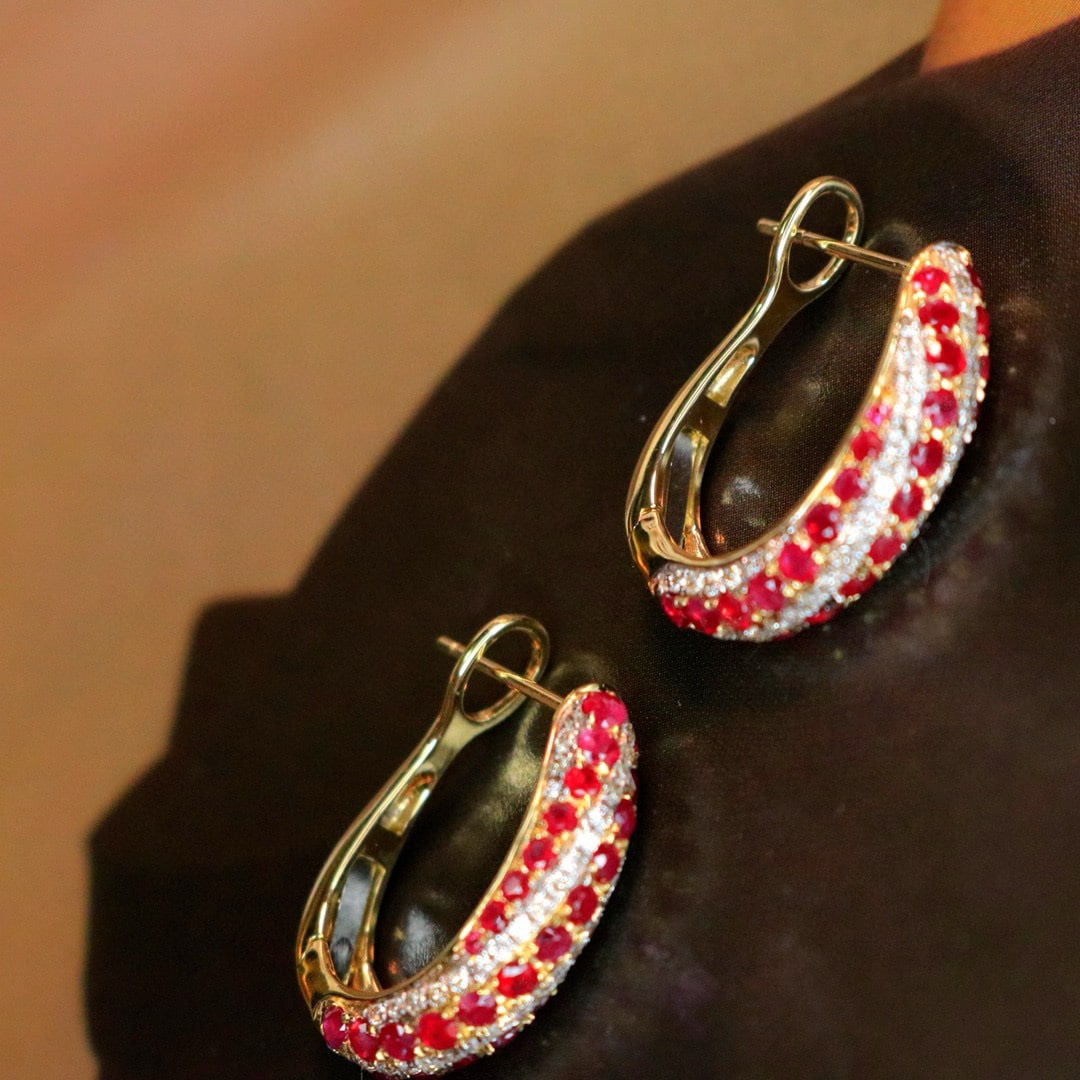 14k Gold 1.8 Ctw Natural Ruby & Diamond Earrings - 5