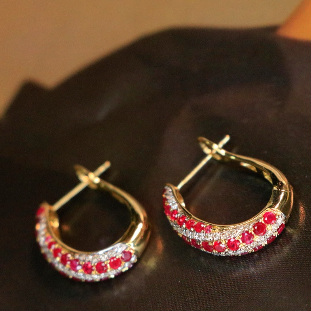 14k Gold 1.8 Ctw Natural Ruby & Diamond Earrings - 6