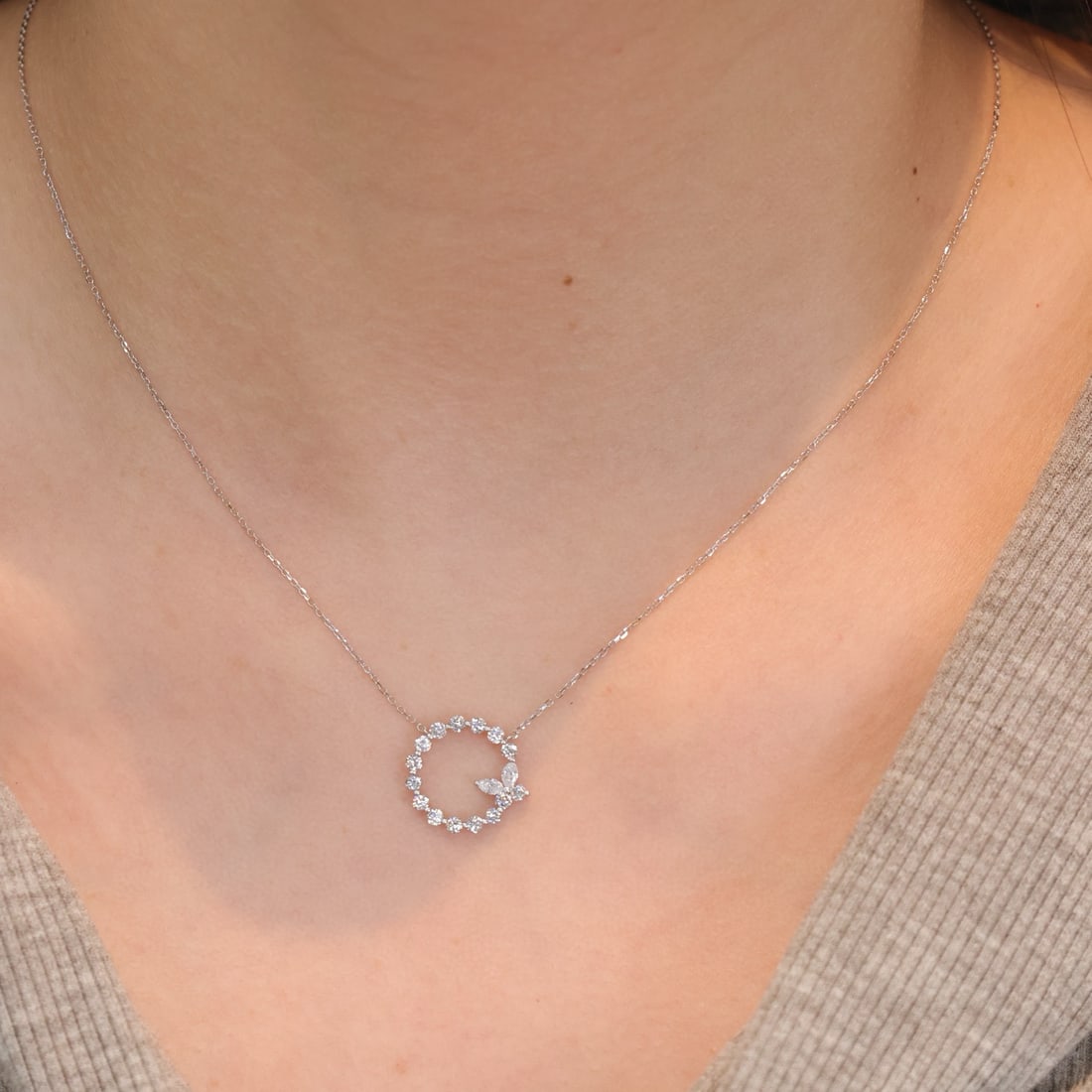 14k Gold 0.85 Ct Natural H Diamond Necklace - 2