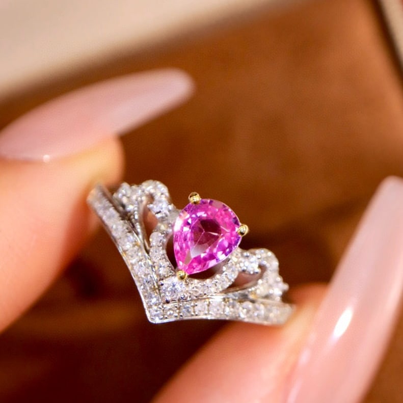14k Gold 0.86 Ctw Natural Padparadscha Sapphire & Diamond Ring - 2