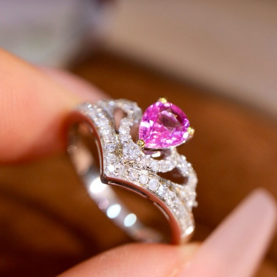 14k Gold 0.86 Ctw Natural Padparadscha Sapphire & Diamond Ring - 3