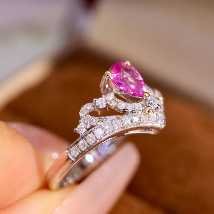 14k Gold 0.86 Ctw Natural Padparadscha Sapphire & Diamond Ring - 4
