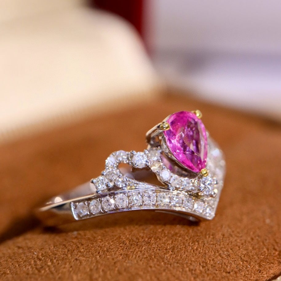 14k Gold 0.86 Ctw Natural Padparadscha Sapphire & Diamond Ring - 5