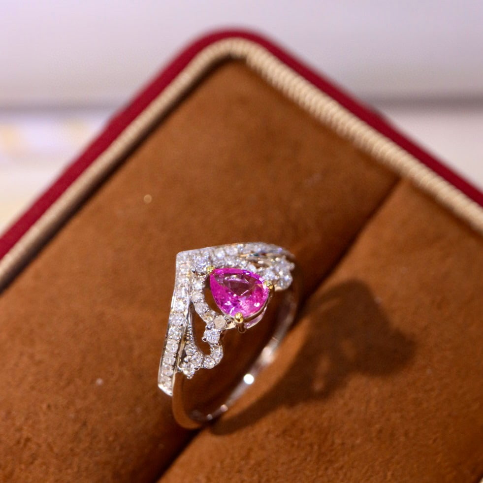 14k Gold 0.86 Ctw Natural Padparadscha Sapphire & Diamond Ring - 6