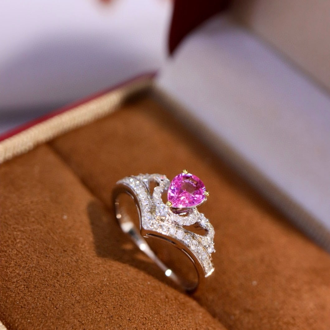 14k Gold 0.86 Ctw Natural Padparadscha Sapphire & Diamond Ring - 7