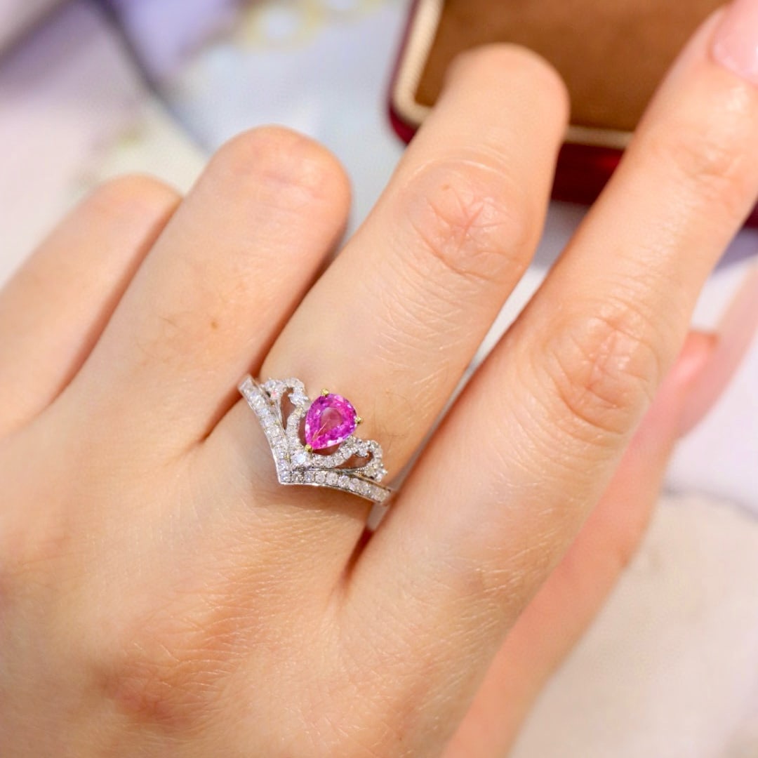 14k Gold 0.86 Ctw Natural Padparadscha Sapphire & Diamond Ring - 8