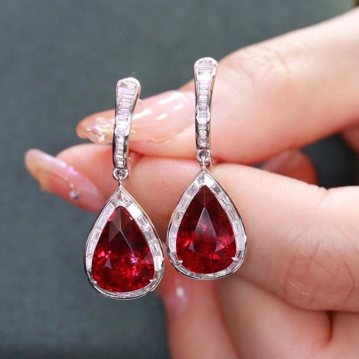 14k Gold 8.94 Ctw Natural Tourmaline & Diamond Earrings - 2