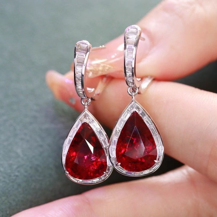 14k Gold 8.94 Ctw Natural Tourmaline & Diamond Earrings - 3