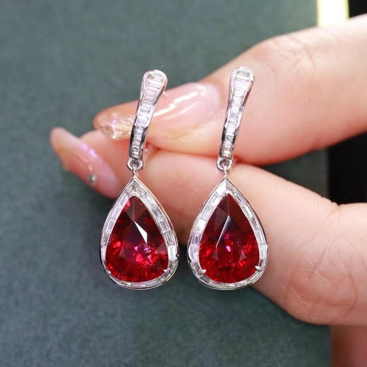 14k Gold 8.94 Ctw Natural Tourmaline & Diamond Earrings - 5