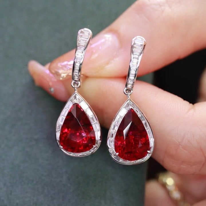 14k Gold 8.94 Ctw Natural Tourmaline & Diamond Earrings - 6