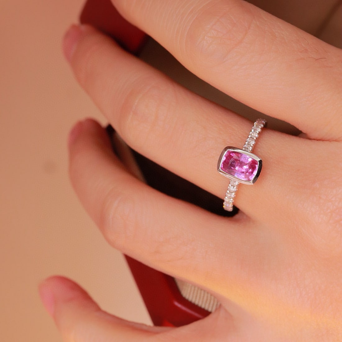 14k Gold 1.34 Ctw Natural Padparadscha Sapphire & Diamond Ring - 7