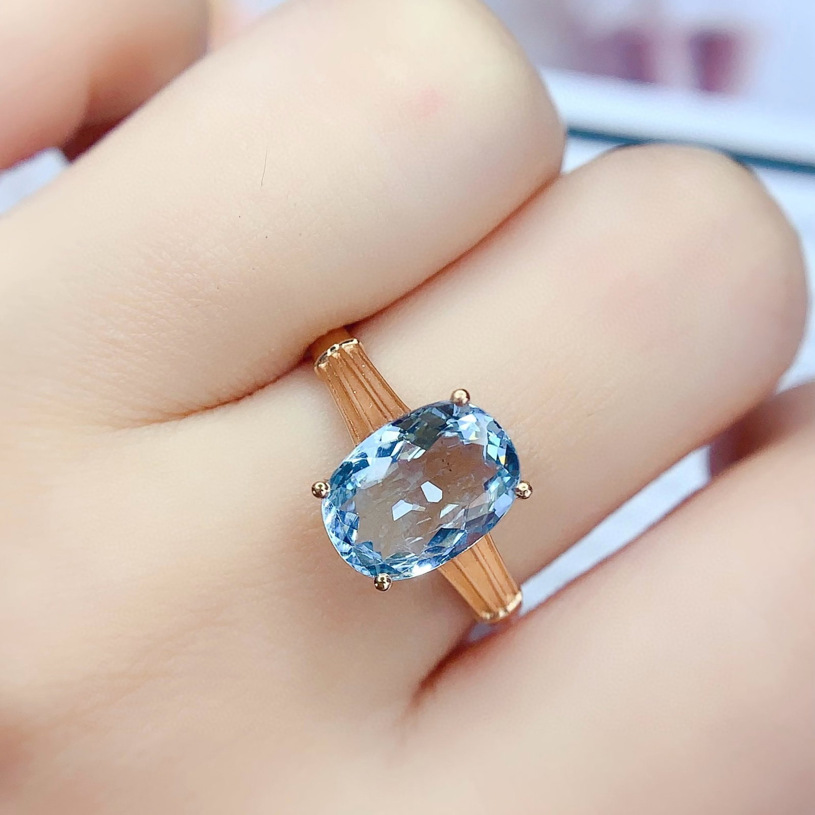 14k Gold 2.5 Ct Natural Aquamarine Ring - 6