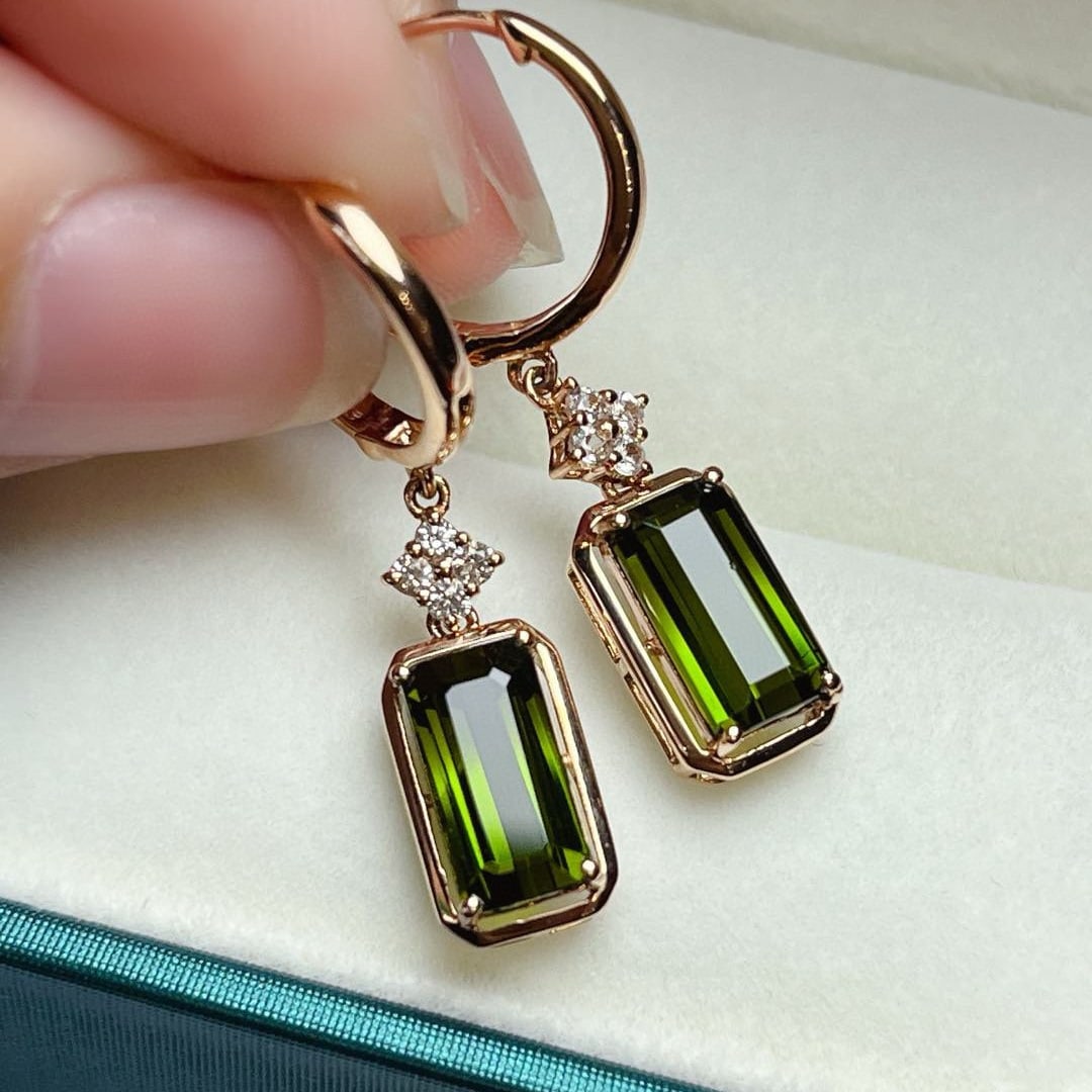 14k Gold 4.7 Ct Natural Tourmaline & Sapphire Earrings - 3
