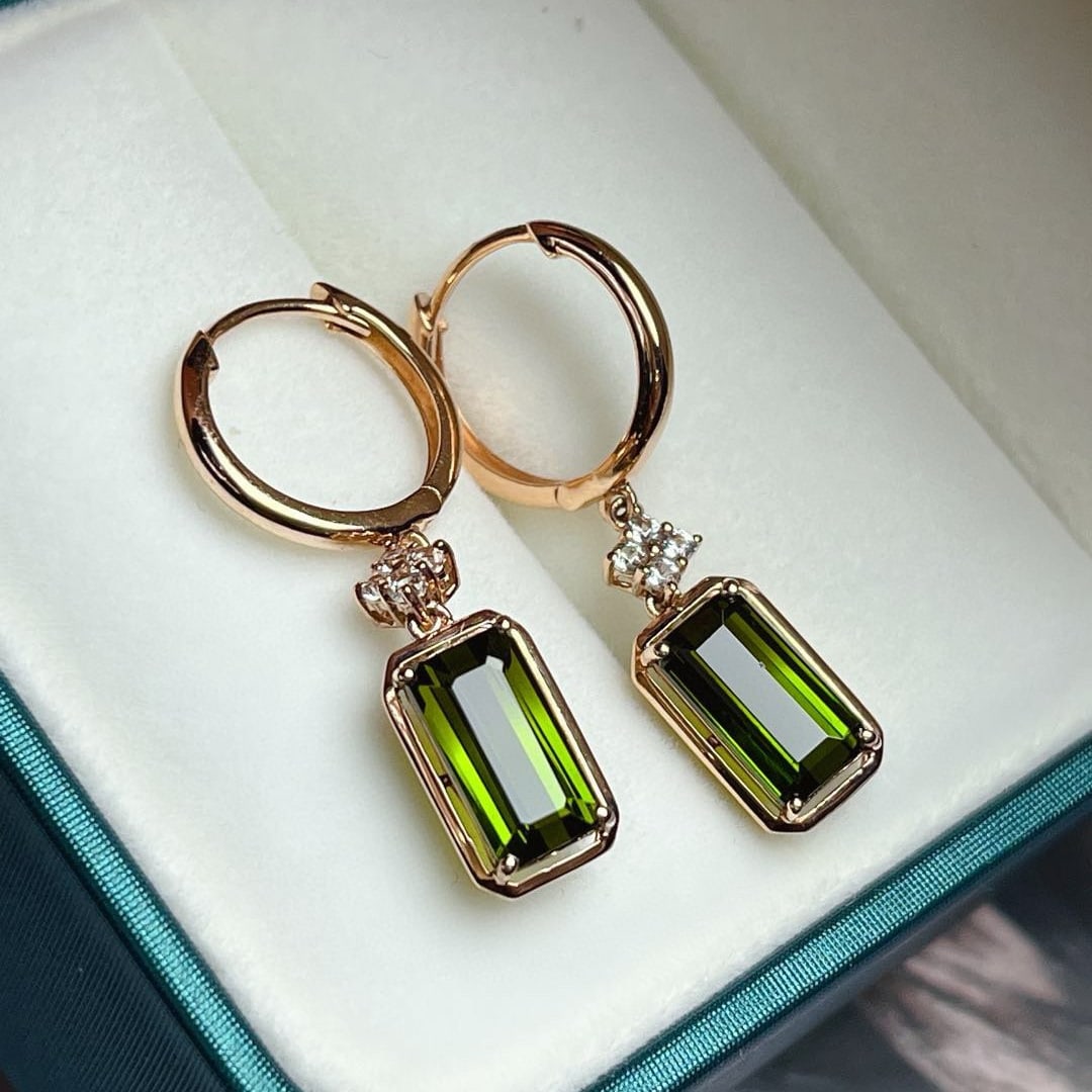 14k Gold 4.7 Ct Natural Tourmaline & Sapphire Earrings - 4
