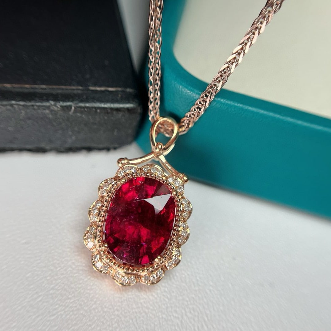 14k Gold 3.9 Ct Natural Tourmaline & Diamond Pendant( Without Chain ) - 3