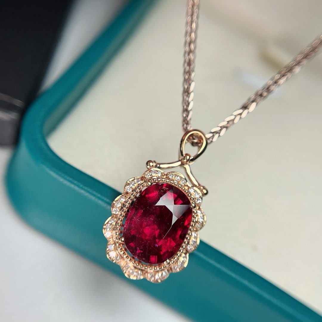 14k Gold 3.9 Ct Natural Tourmaline & Diamond Pendant( Without Chain ) - 4