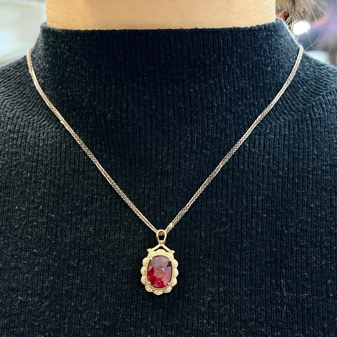 14k Gold 3.9 Ct Natural Tourmaline & Diamond Pendant( Without Chain ) - 6