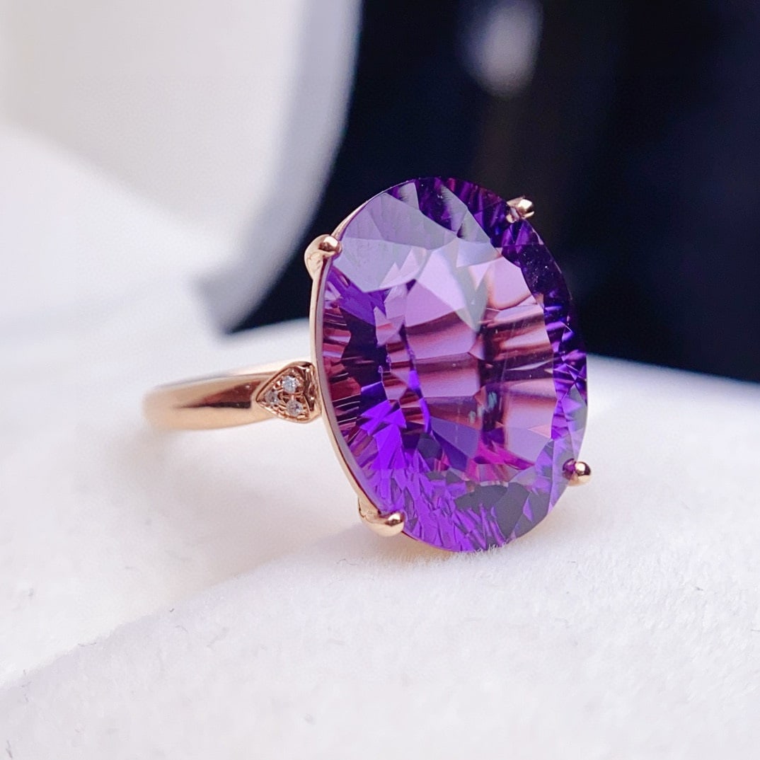 14k Gold 8.87 Ctw Natural Amethyst & Diamond Ring - 2