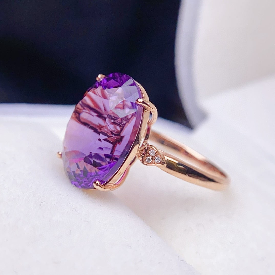 14k Gold 8.87 Ctw Natural Amethyst & Diamond Ring - 3
