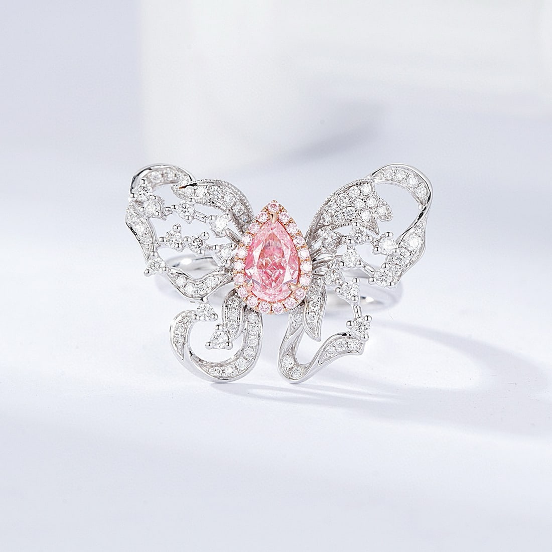 14k Gold 1.00 Ctw Natural Pink Diamond & Diamond Ring: Ref:230985128 // gold content:14k gold // ring size:7. 25us // // main gemstone:pink diamond // shape:pear // carat weight:0. 51ct // color:pink // treatment:natural // // adjacent gemstone 2 :