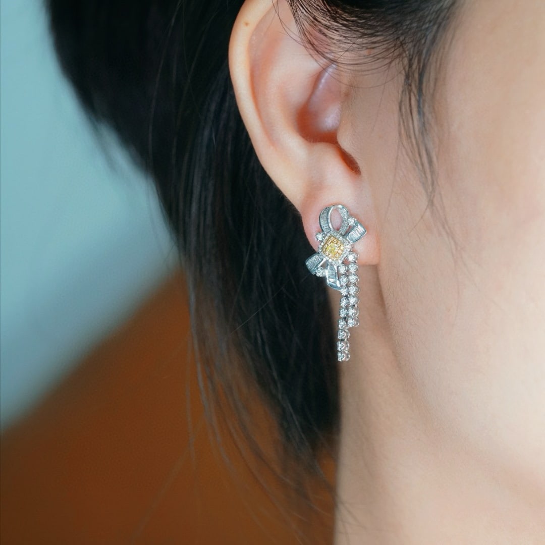 14k Gold 0.86 Ctw Natural Yellow Diamond & Diamond Earrings - 3